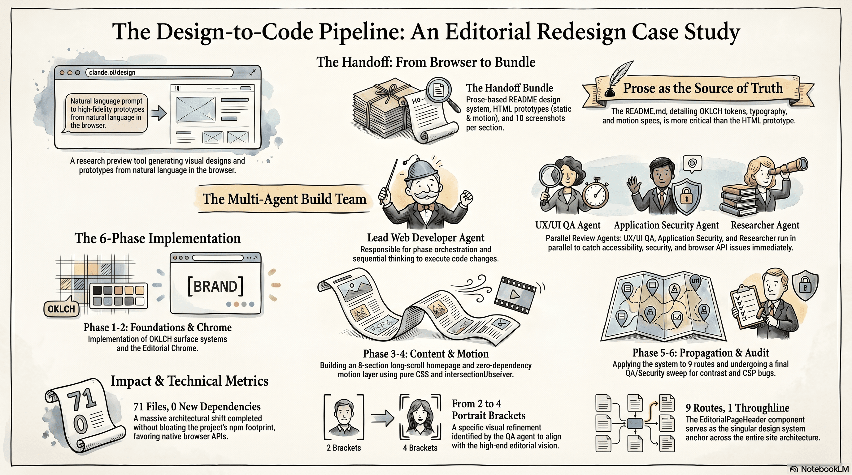 Editorial redesign, claude.ai/design to Claude Code pipeline