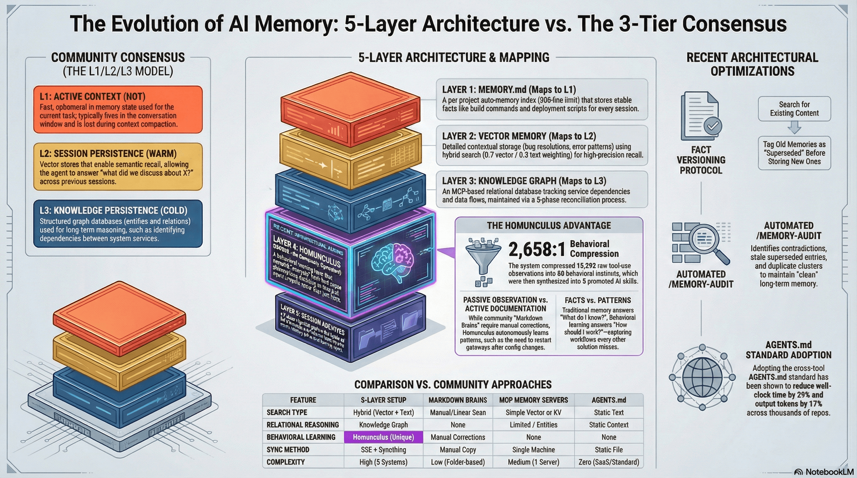 5-Layer architecture vs. community approaches — full comparison