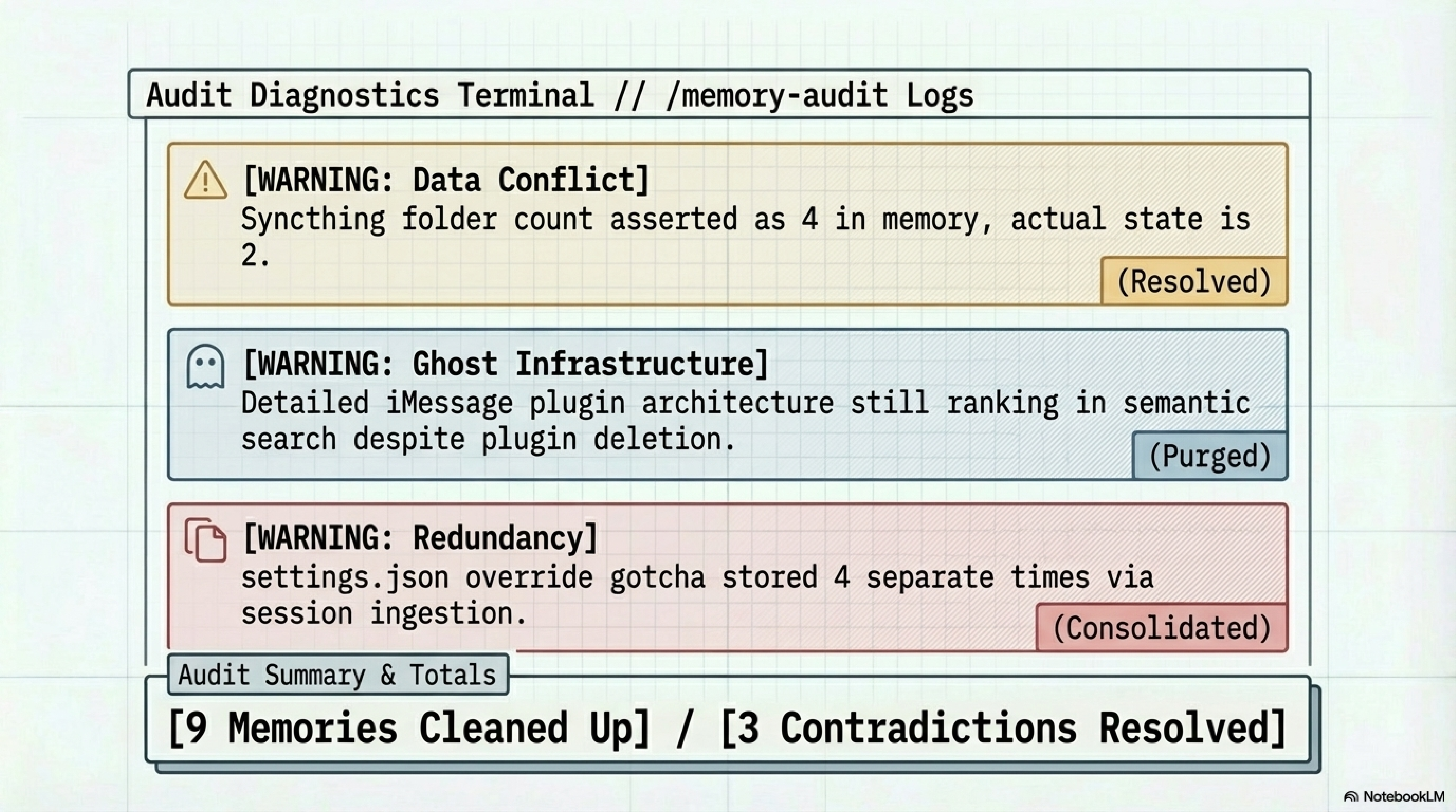 memory-audit first run: 3 contradictions resolved, 9 memories cleaned up